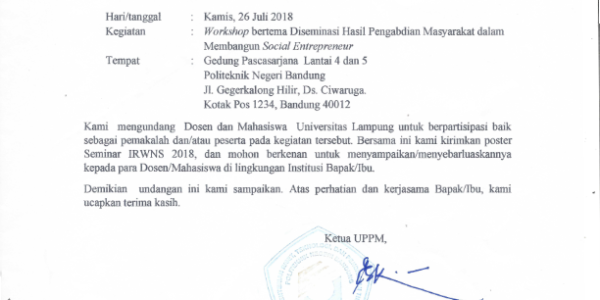 Undangan 9th Industrial Reasearch Workshop and National Seminar 2018 Politeknik Negeri Bandung_001